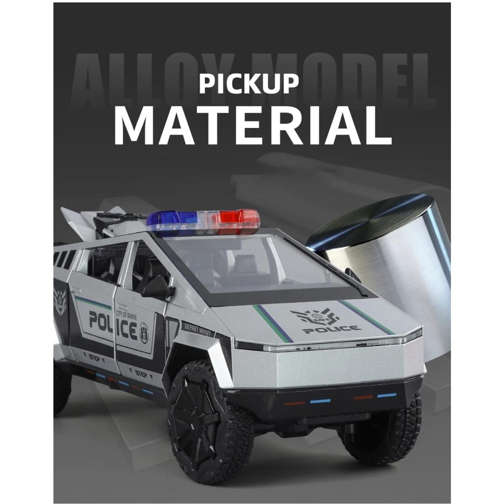 1/24 Tesla Police Cybertruck Off Road Alloy Metal Diecast Model Car Outdoor Collections Classic Trendy Toy Decorations Valentine Kids