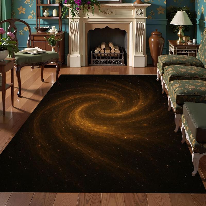 Golden Galaxy Spiral Area Rug Collection Non Slip Wear Resistant Soft Washable Entryway Floor Mat for Living Room Bedroom Decor