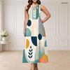 Women Plus Size Round Neck Triple Keyhole Cutout Sleeveless Printed Long Dress