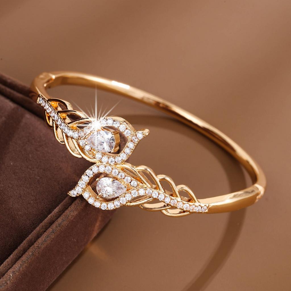 Brățară cu deschidere versatilă, cu design creativ cu pene de modă, cu zircon, cu incrustație, cu temperatură de lux, cu lumină avansată