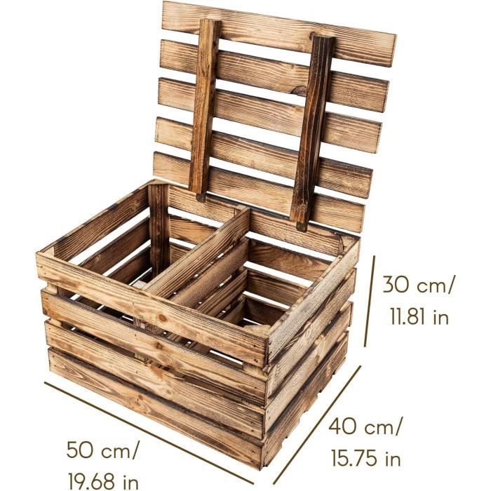 Boîte de rangement - CREATIVE DECO - Coffre en Bois Flammé avec Étagère - 50 x 40 x 30 cm