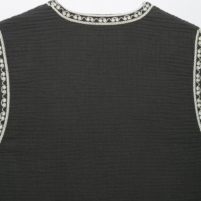 Kaslead New Women Clothes Western Style Fashion Simple and Versatile Embroidery Cardigan Vest 6318042