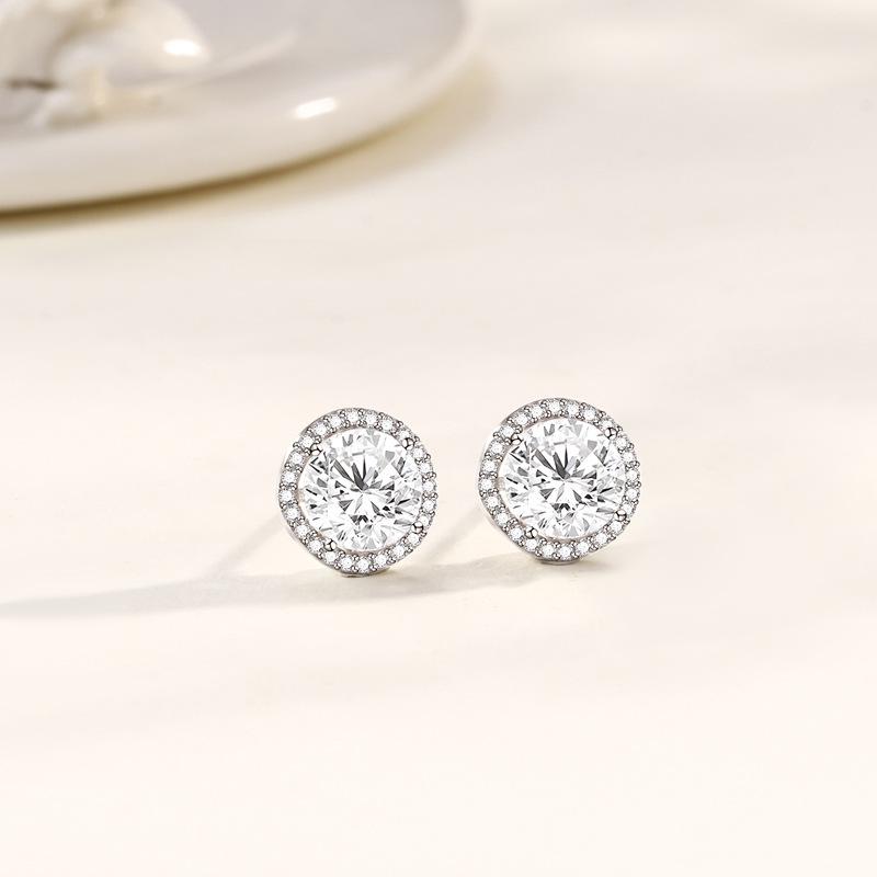 S925 Sterling Silver Flower Stud Earrings with Round Zirconia - Fashionable, Versatile, and Elegant for Women 925 Sterling Silver