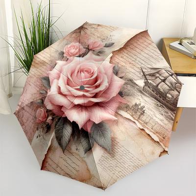 1pc Vintage Rose Nautical Map Umbrella with Plastic Handle,Compact & Stylish,Suitable for All Seasons Ptys26011