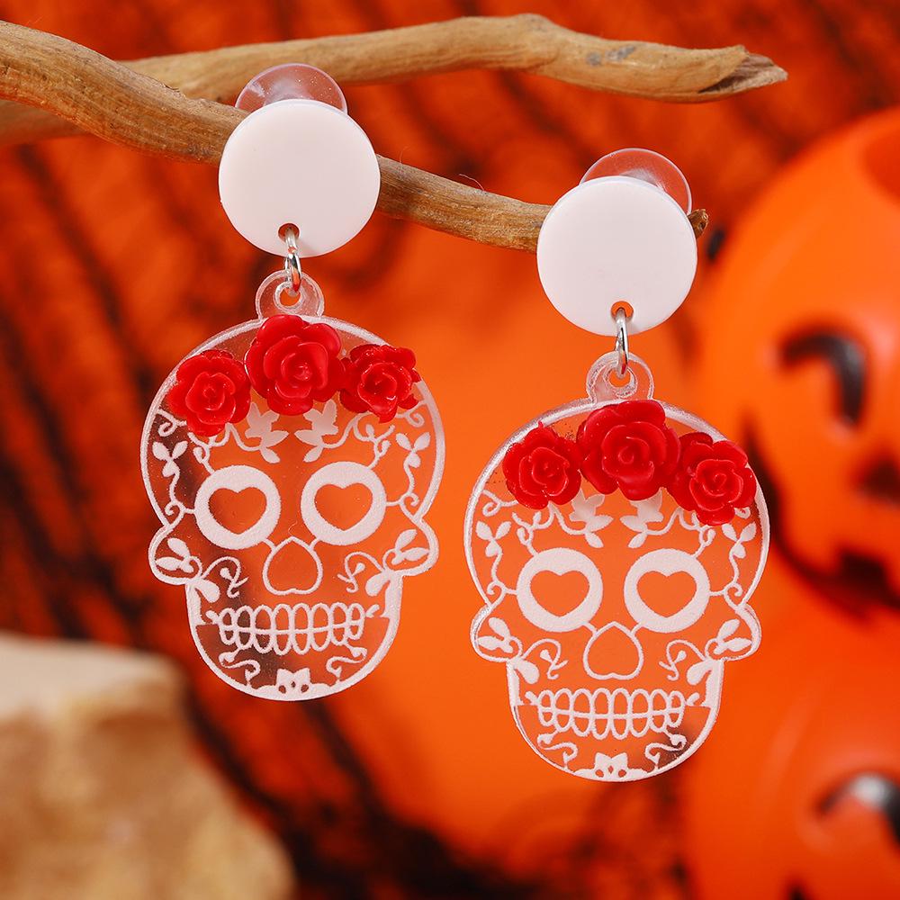 Skull Rose Gothic Acrylic Earrings for Halloween