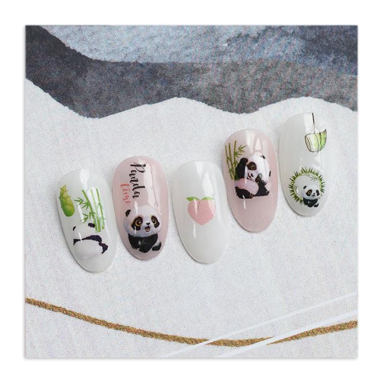 3D Národní styl Panda & Bambusové samolepky na nehty
