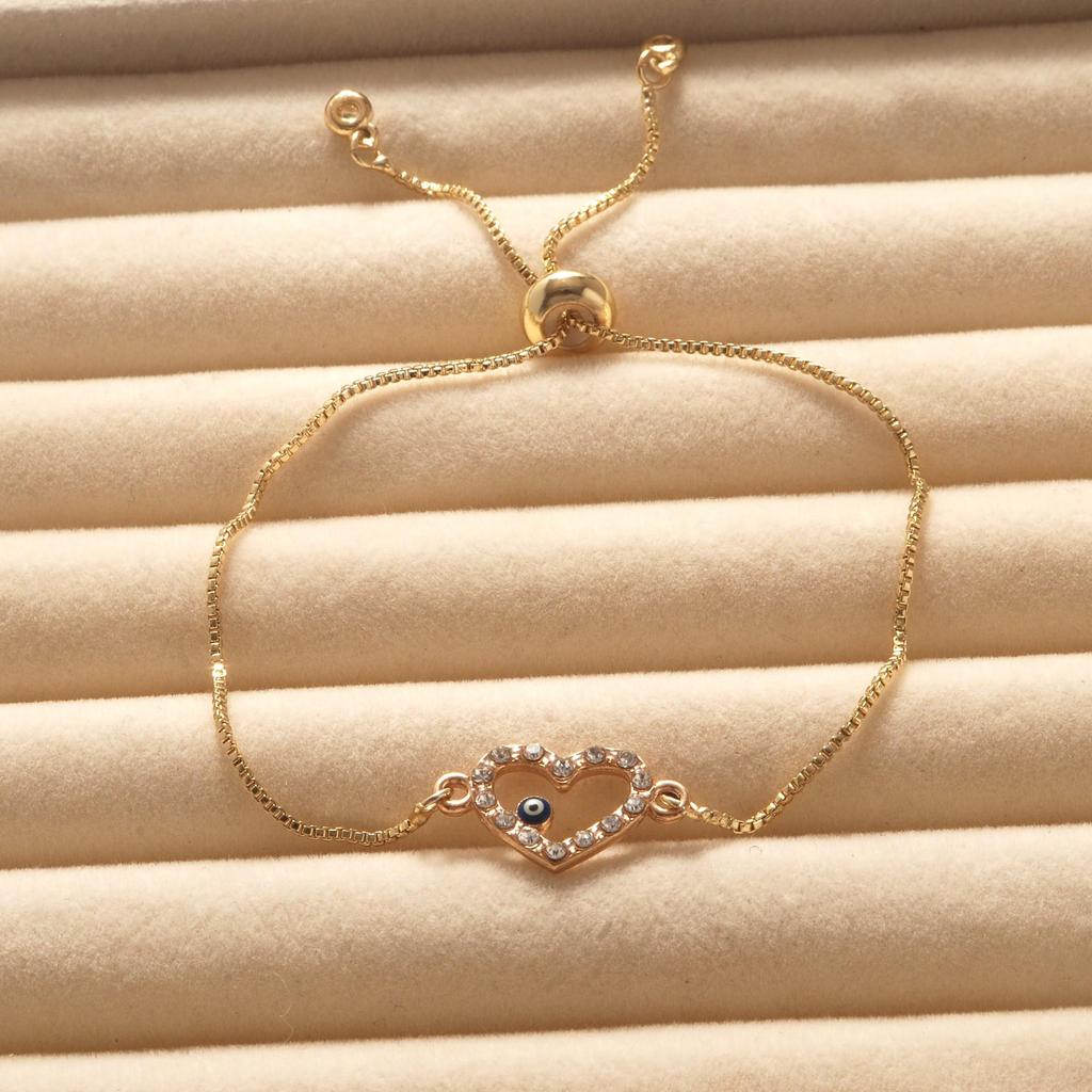 Verstellbares Strass-Herzaugen-Armband für Damen – Einfache Mode mit südostasiatischem Flair