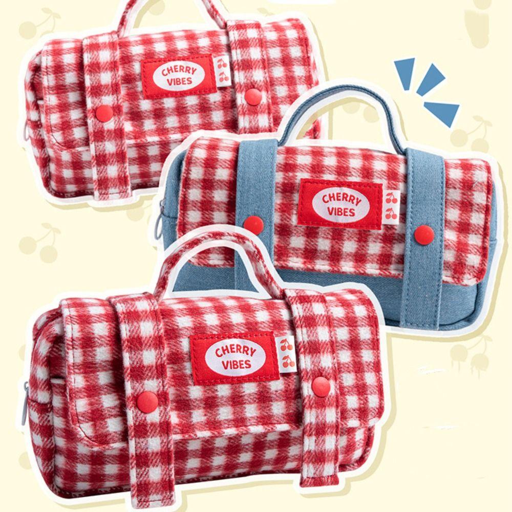 Sweet Grid Pencil Case Portable Pen Organizer Pouch Cute Stationery Organizer  Office Use