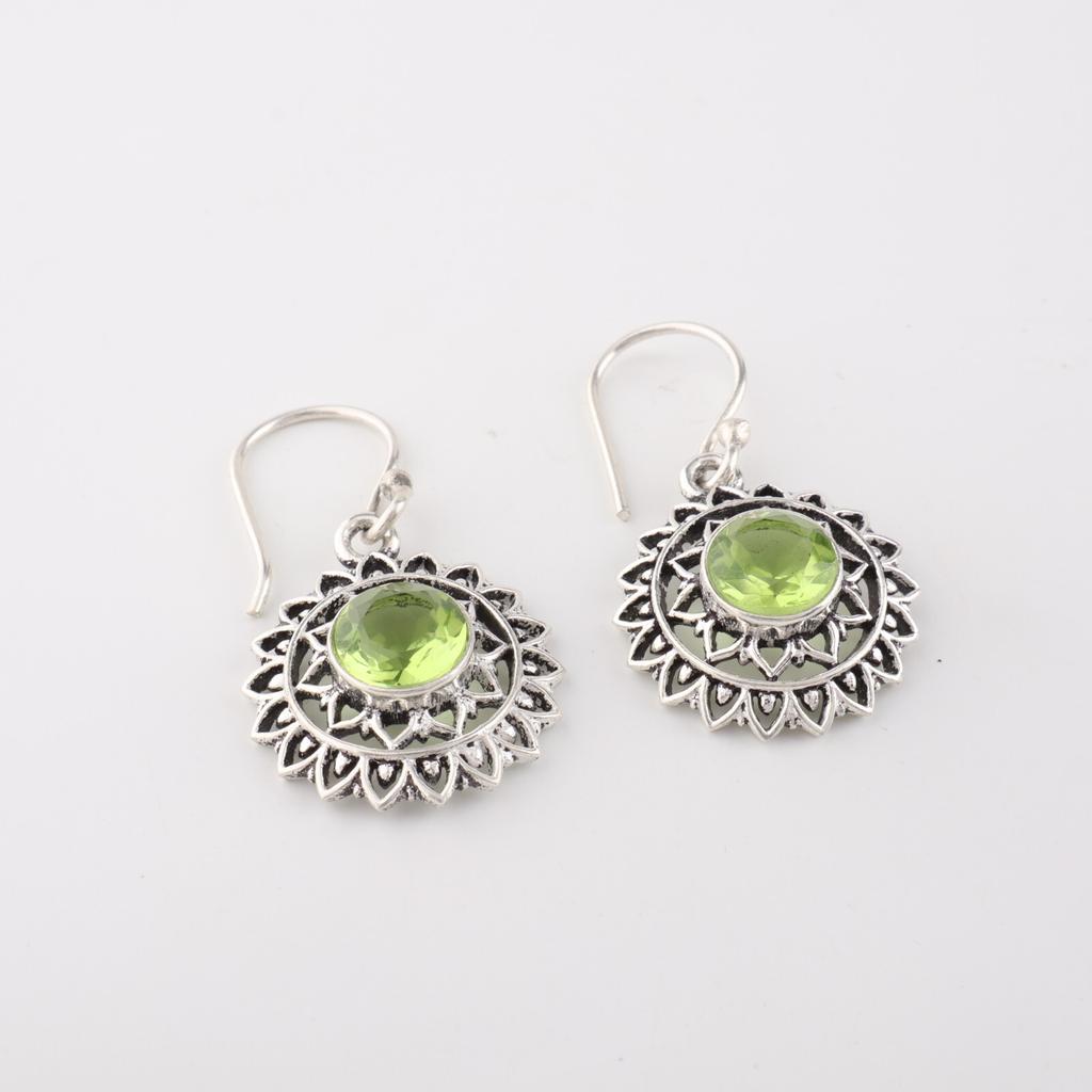 Peridot Gemstone 925 Sterling Silver Jewelry Handmade Drop/Dangle Earrings 1.57" CE-19-4