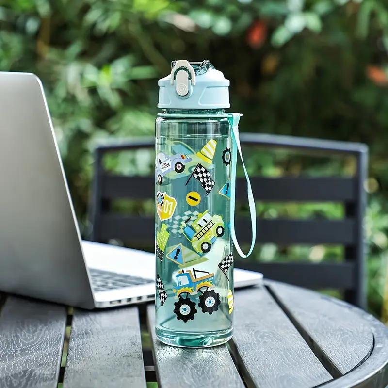 Sticlă de Apă din Plastic Drăguță cu Desene Animate cu Dinozaur și Mașină, 790ml, cu Pahar și Paie, Etanșă, Portabilă, Cupă Sportivă pentru Studenți și Călătorii în Aer Liber