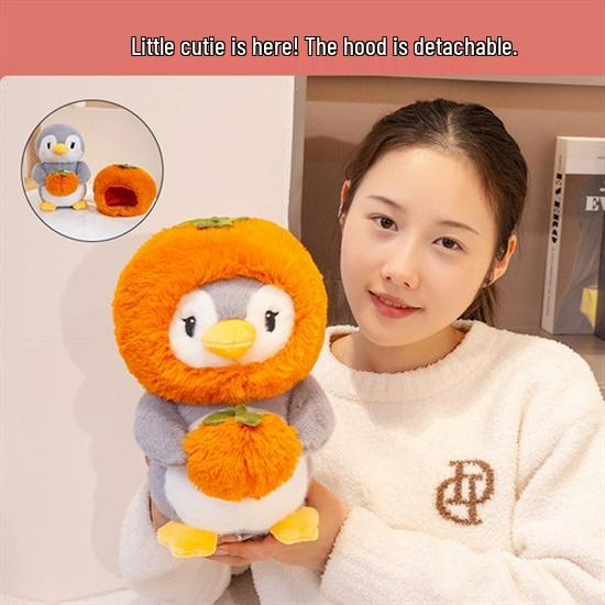 Adorable Cartoon Penguin Plush Toy - Persimmon Apple Design, Perfect Children's Gift