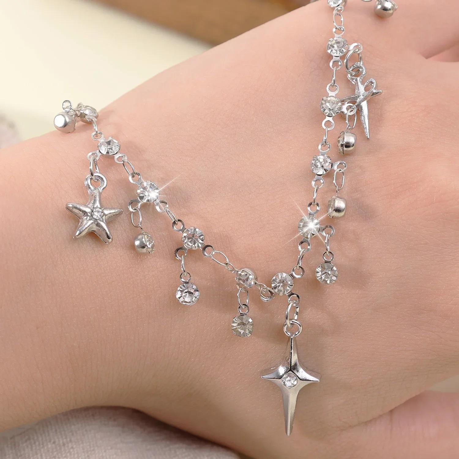 My Fine Jewelry Women's Exquisite Y2k Four Pointed Star Necklace Adjustable Shining Cross Crystal Zircon Pendant Necklaces For Girls Necklace Gift