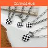 Chic Korean Style Heart Shaped Titanium Steel Necklace With Modern Checkerboard Design