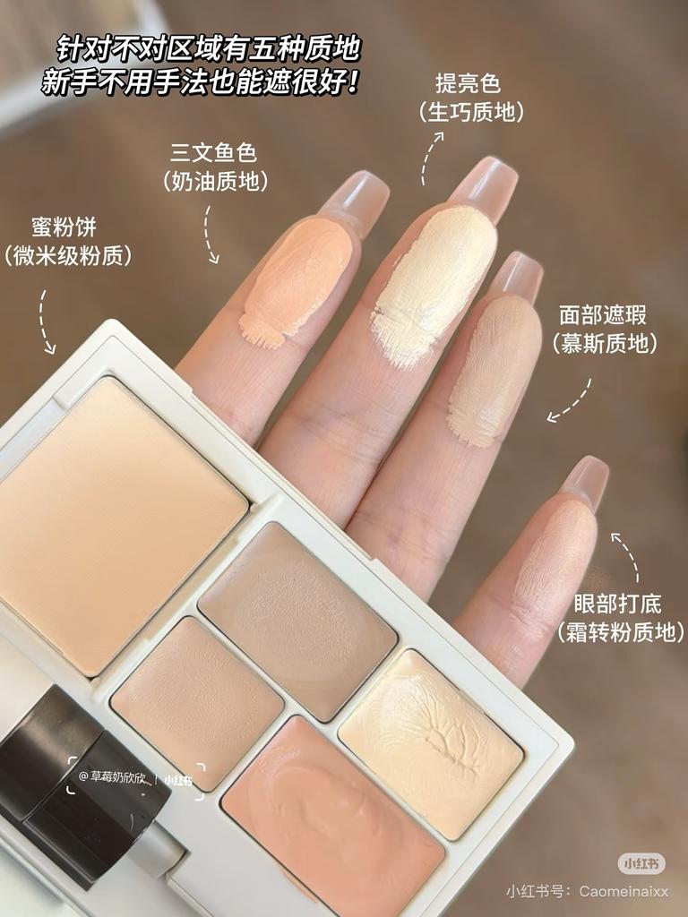 INSBAHA 5 Colores Corrector Iluminador Marcas de Acné Ojeras Surco Lagrimal Corrector Facial Permanente Plato de Polvos Fijadores