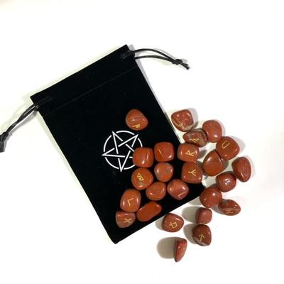 Sedona Magic Red Jasper (Tumbled) Rune Stones, Set of 25, Rune Reading Set, Natural Stones, Pouch, and Japanese Instructions Included