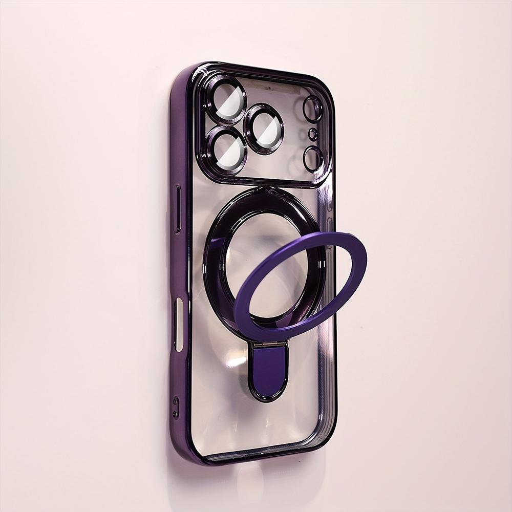 Luxury Plating Magnetic Bracket Phone Case For iPhone 17 16 15 14 13 Pro Max 17Pro Cases For Magsafe Stand Holder Clear Cover