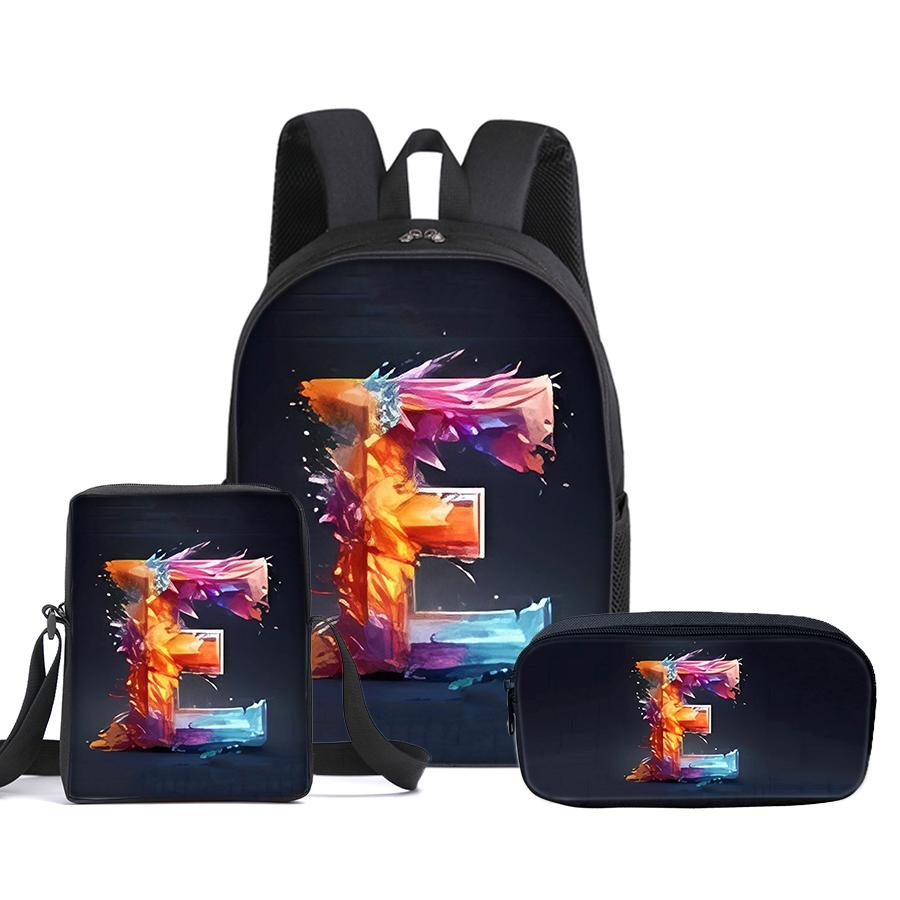 Guitar Print Three Piece Set Rucksacks for Boys Plus Girls Best Gifts 2D Flat Animated School Carrier for Children