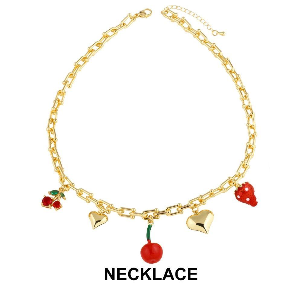 Retro European Style Strawberry Necklace Fruit Series Pitaya Chain Choker Cherry Bracelet Spring