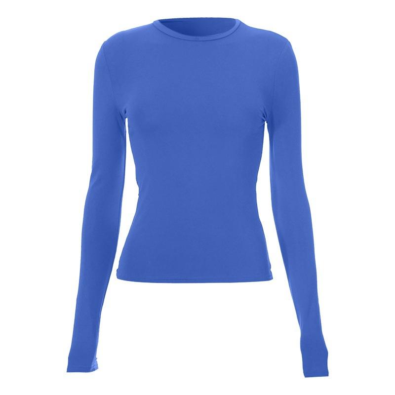 Dames Ronde Hals Lange Mouwen T-shirt Slim Fit Casual Effen Crop Top Gerimpeld Basic Dagelijks Laagjes Shirt