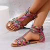 2025 Summer Women's Roman Sandals Flat Heel Wrap Rear Zipper Open Toes Women Sandalias Dress Beach Anti-slip Zapatillas De Mujer