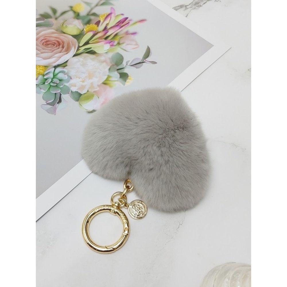 MAIA Rabbit Fur Heart Keychain & Charm - Gray