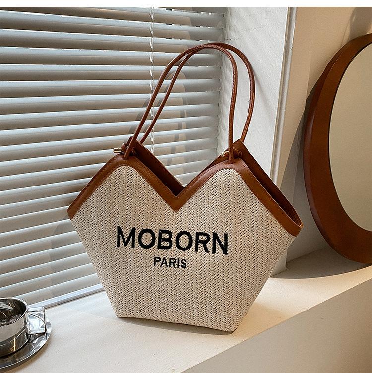 

Соломенная сумка для женщин, летняя пляжная сумка, мягкая тканая большая сумка, большая сумка на плечо из ротанга для отпуска One size коричневый