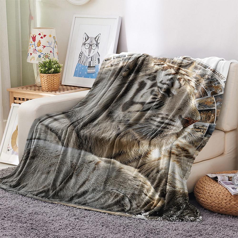 White Tiger Print Flannel Blanket, High Quality Comfortable for All Seasons, Home Decor, Warmth and Comfort, Perfect for Christmas Gifts