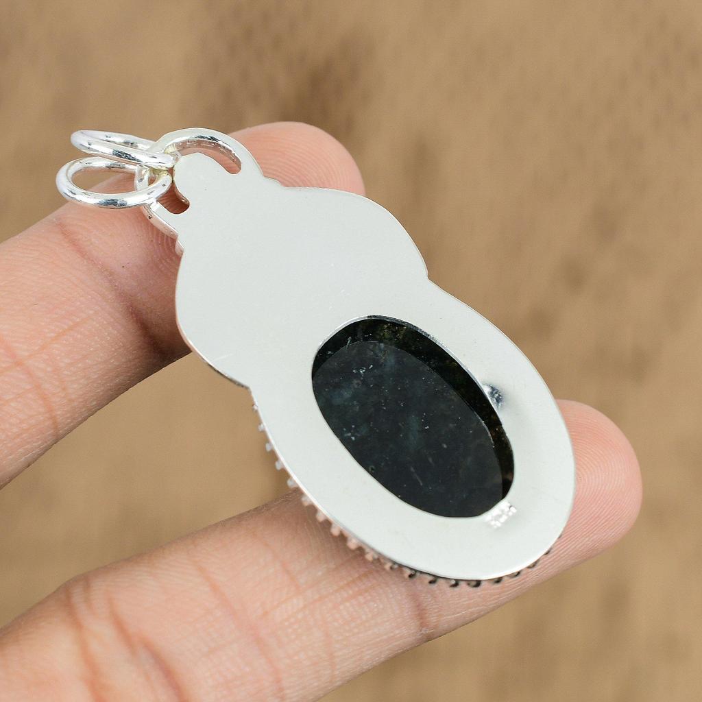 Natürlicher Solar Moos Achat Edelstein Anhänger Grün 925 Sterling Silber Schmuck