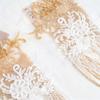 Gold White Color Bead Embroidery Flower Design Embroidery Patch Tassel Shoulder Lace Applique Chain Detail Shoulder Ornaments