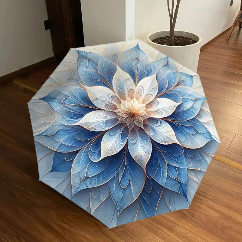 

1pc Blue Lotus Mandala Automatic Open/Close Umbrella, Folding Compact Umbrella with Lightweight Design for Women/Men yy251011051