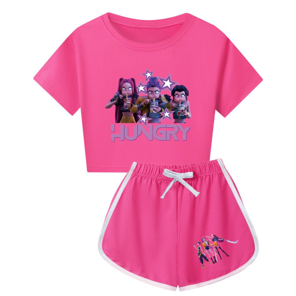 

Kpop Demon Hunters Child Pajama Set With Cotton Fabric For Sleepwear And Family Lounging 130cm рожевий червоний колір