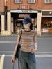 Women's Summer Retro Chic Striped Color-Block Slim-Fit T-Shirt with Short Sleeves