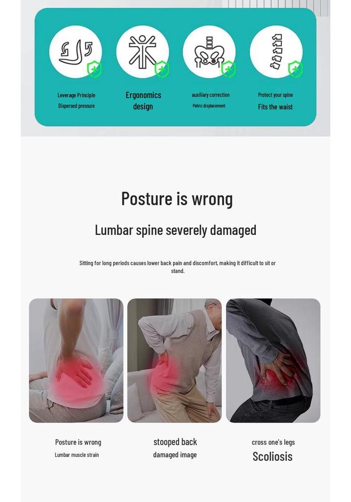 Ergonomic Breathable Lumbar Support Seat Cushion for Long Sitting