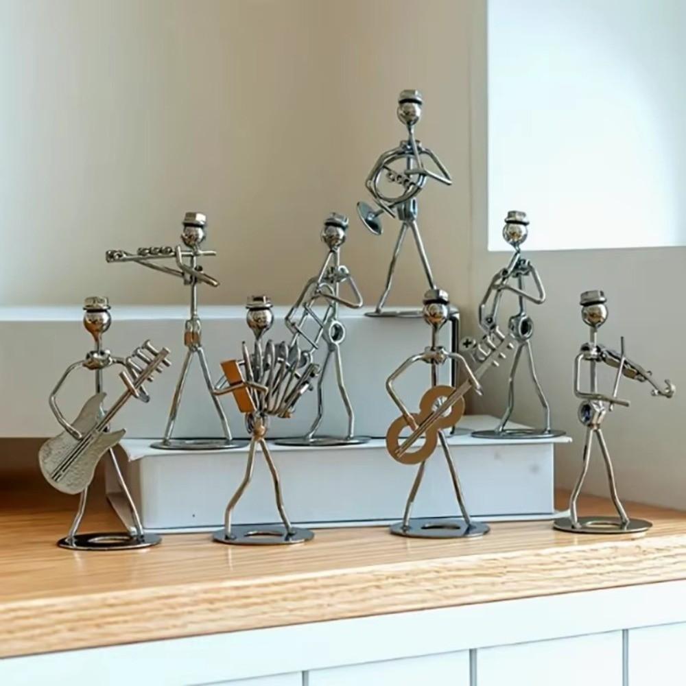 Violin Guitar Player Statue Metal Band Man Model New Music Instrument Ornament Home Decor Scene