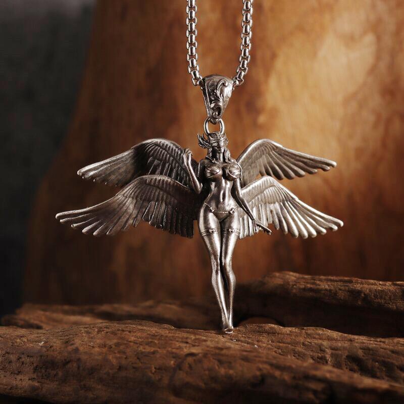 Exquisite Four-Winged Angel Pendant Sexy Goddess Mechanical Female Warrior Necklace Male and Female Couple Hip-Hop Trend Jewelry