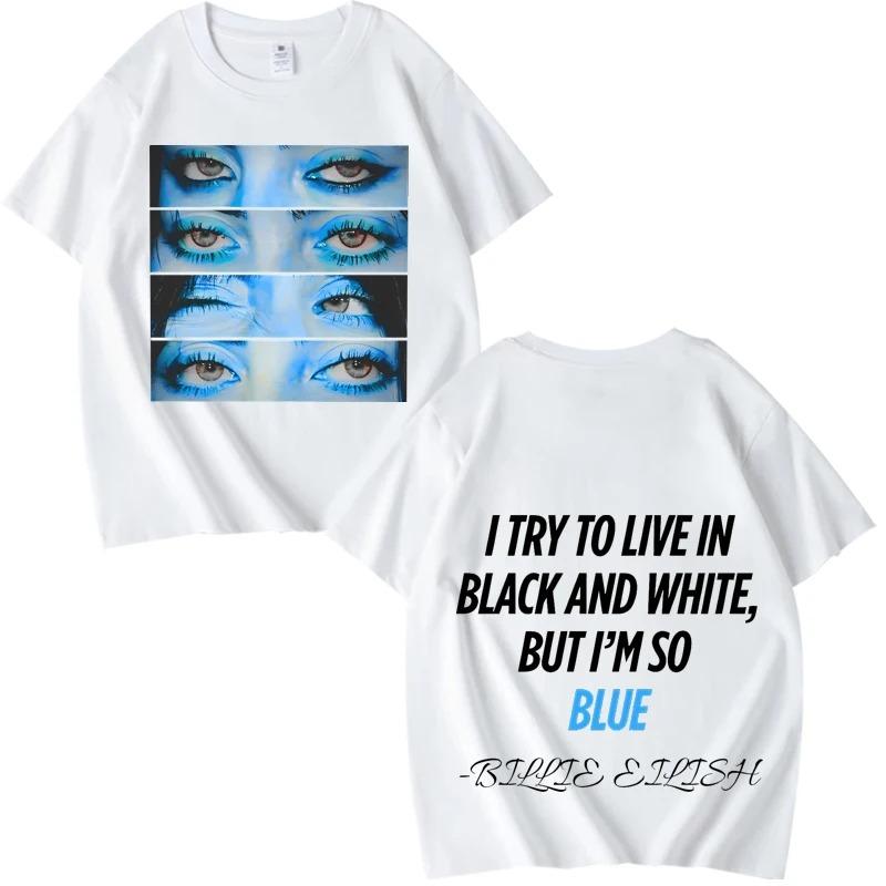 Billie Tee Blue Eyes Hit Me Hard and Soft T Shirt Men’s Women Oversized Cotton Short Sleeve Summer Print Unisex Tops
