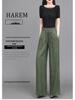 Nové dámské bavlněno-lněné ležérní kalhoty se širokými nohavicemi v čínském stylu - Elastický pas, volný střih plus size, tenké kalhoty s rovnými nohavicemi na léto