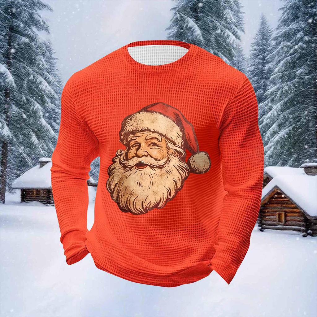 Pánské vánoční topy s kulatým výstřihem a dlouhým rukávem Pánské sportovní topy ve velkých velikostech s ležérním kulatým výstřihem