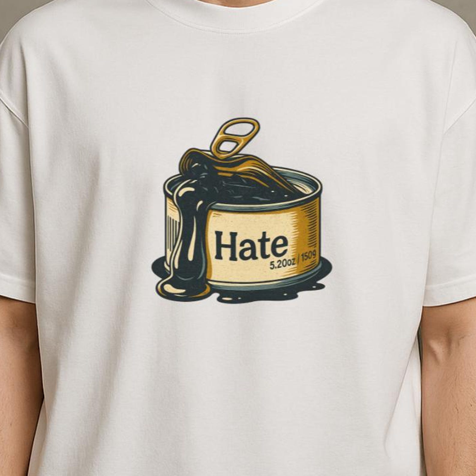 Satirical Canned Hate Graphic Tee: Anti-Negativity Dark Humor Streetwear S