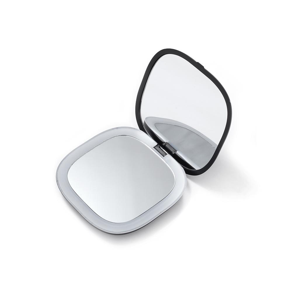 Illuminated LED Folding Makeup Mirror - Portable, Handheld, Square Design for Girls' Dormitory.