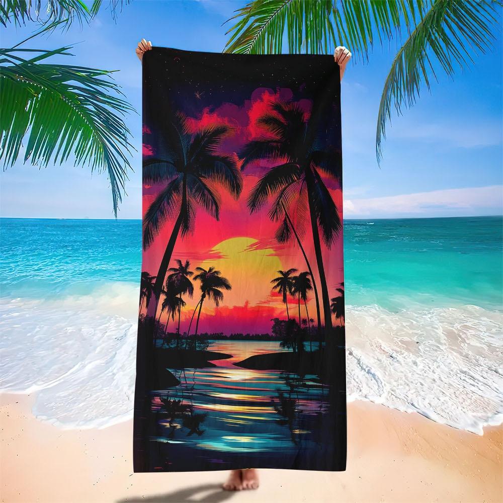 Tropical Sunset Beach Towel Palm Tree Print Quick Dry Absorbent Towel for Beach Lovers