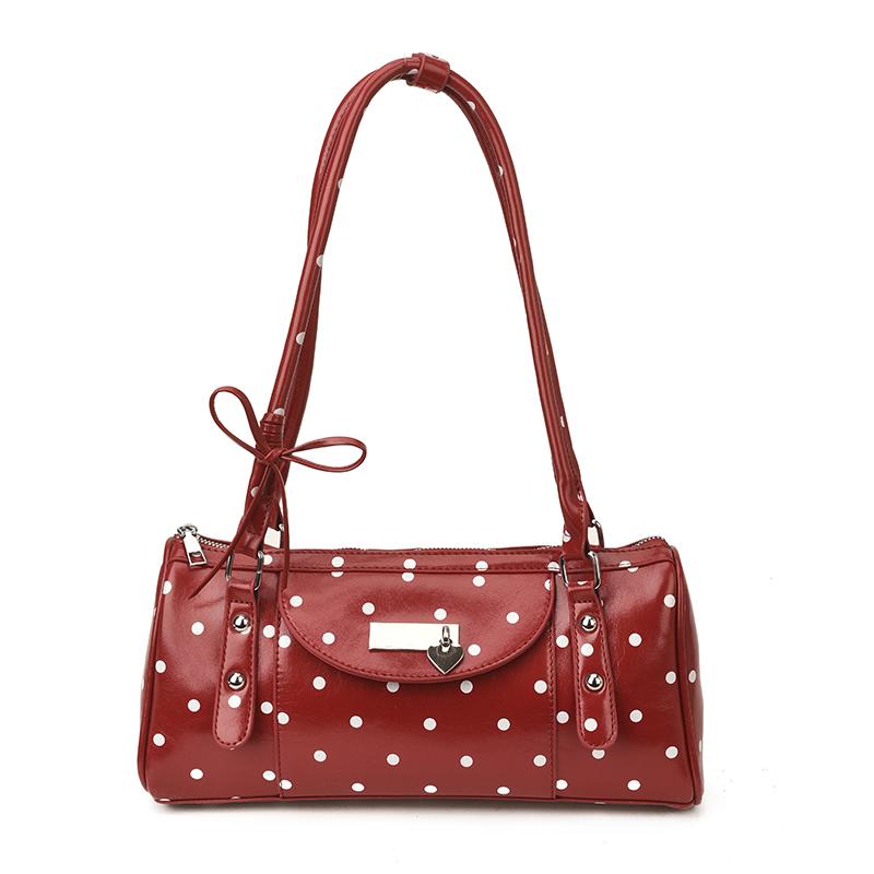 2026 Spring & Summer New Fashion Cute Dots Glossy PU Boston Shoulder Bags Retro Fresh Exquisite Stylish Design Women's Handbags