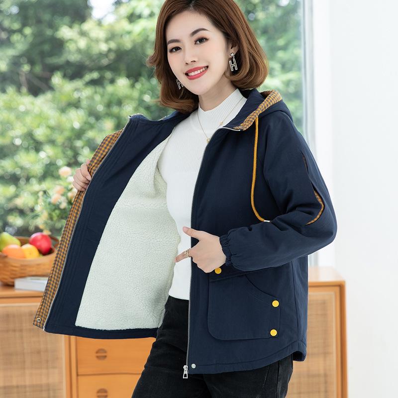 2025 Women's Fleece-Lined Hooded Jacket, Thick Loose Cotton-Padded Coat for Autumn/Winter.
