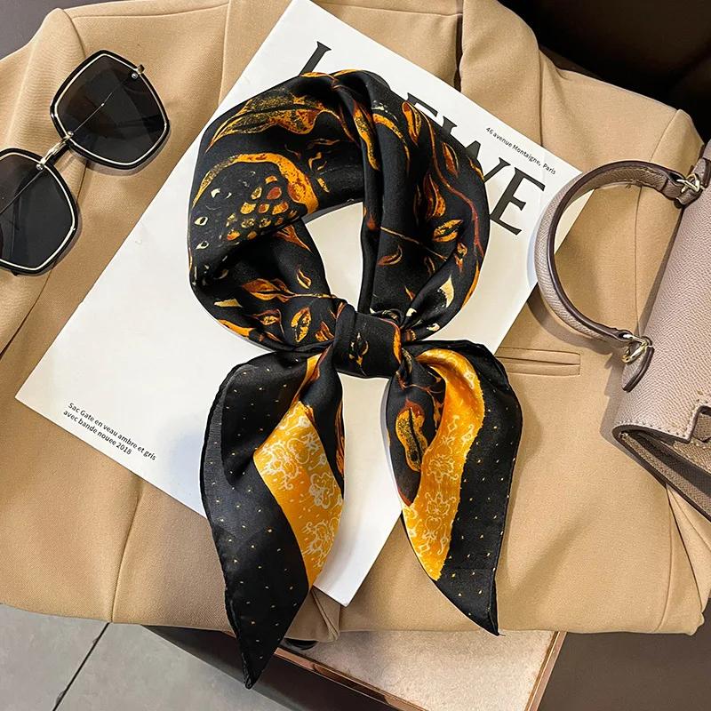 New Floral Print Shawl Design Silk Square Scarf Women Female Wrap Headkerchief Hijab Beach Stoles Hair Band Echarpe Bandana 2023