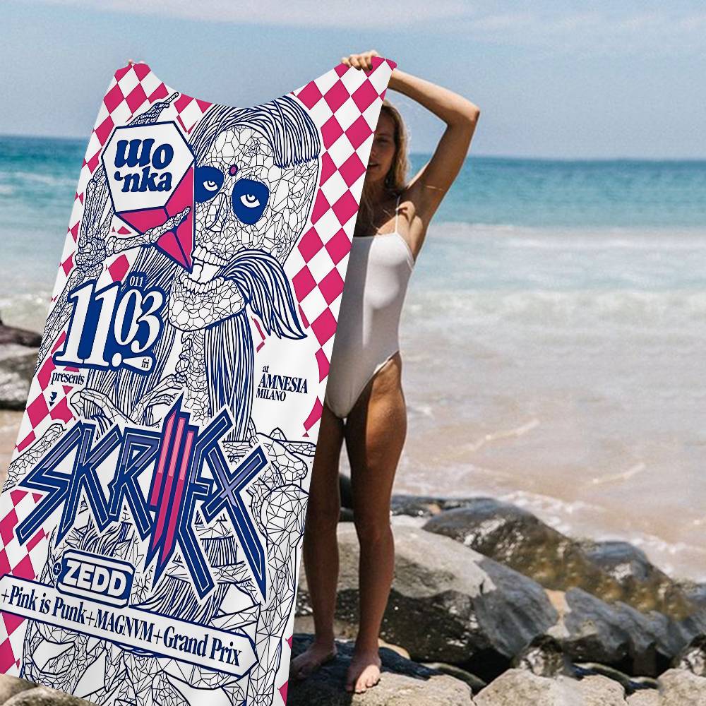 

Singer Skrillex Microfiber Printed Beach Towel Mountain Climbing Yoga Beach Swimming Running Absorbent Soft Towel W40*H60(CM)