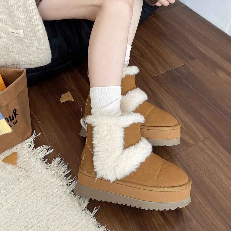 Fashion Winter New Flat Snow Boots Women's Fashion Round Head Suede Thick Sole Anti-slip Wear-resistant Short Cotton Boots