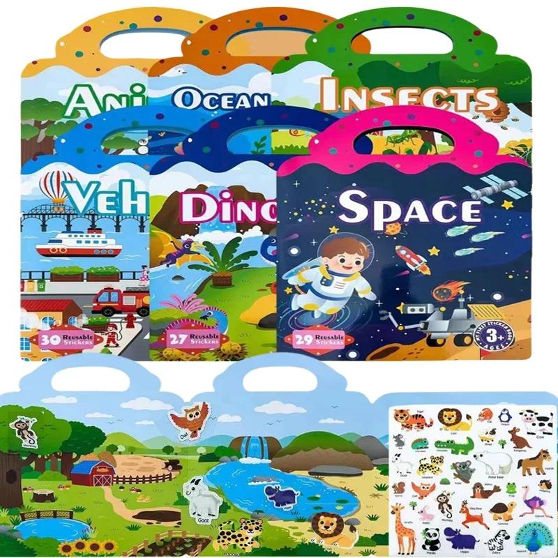 Wiederverwendbares Stickerbuch Frühe Bildung Szene DIY Puzzlespiel Konzentrationsförderung Aufklärung Klassisches Spielzeug für Kind Alter 2-4 Geschenke