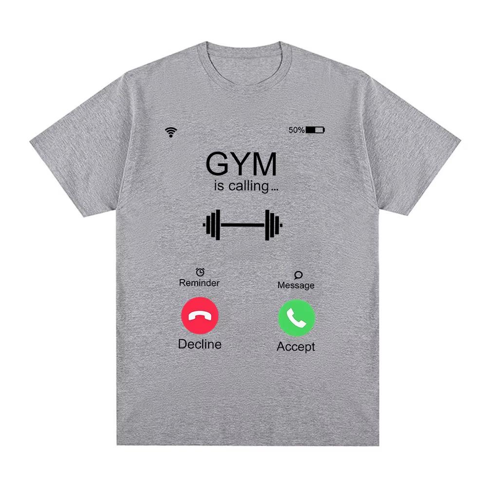 Incoming Call Gym Is Calling Funny TShirt Mens Women Fashion Casual Tshirts Cotton Loose Short Sleeve T Shirt Tops Streetwear