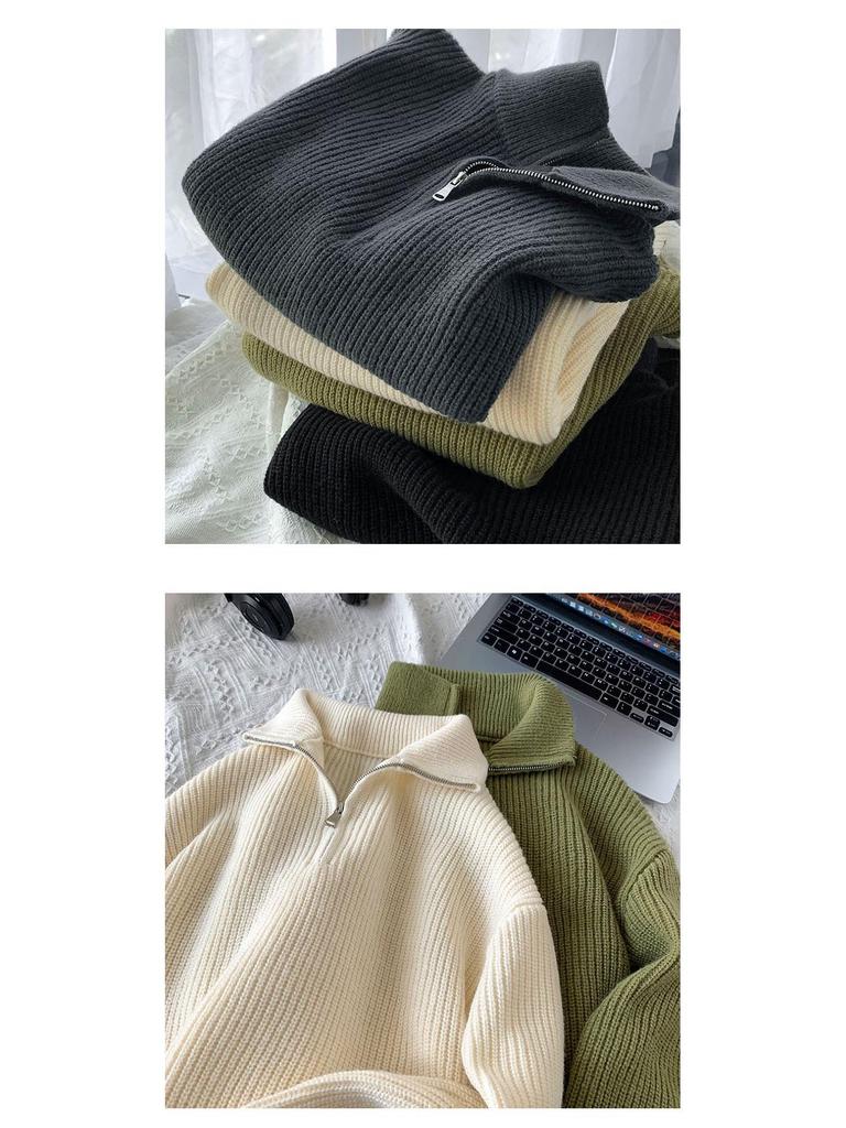Men's Autumn Cityboy High-Neck Half-Zip Pullover - Japanese Lazy Style Versatile Knitwear