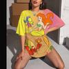 Women's T-Shirt Animal Cat Pattern Retro Fashion Classic Short-Sleeved Round Neck Women Summer Clothing